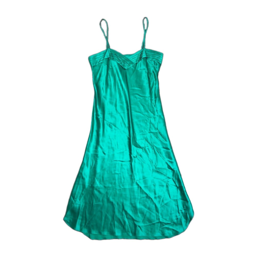 Vtg Victoria's Secret Green Silk Midi Dress Slip Small Spagetti Straps